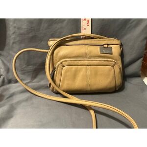 Tignanello Tan Leather Crossbody Bag With Zip Pockets